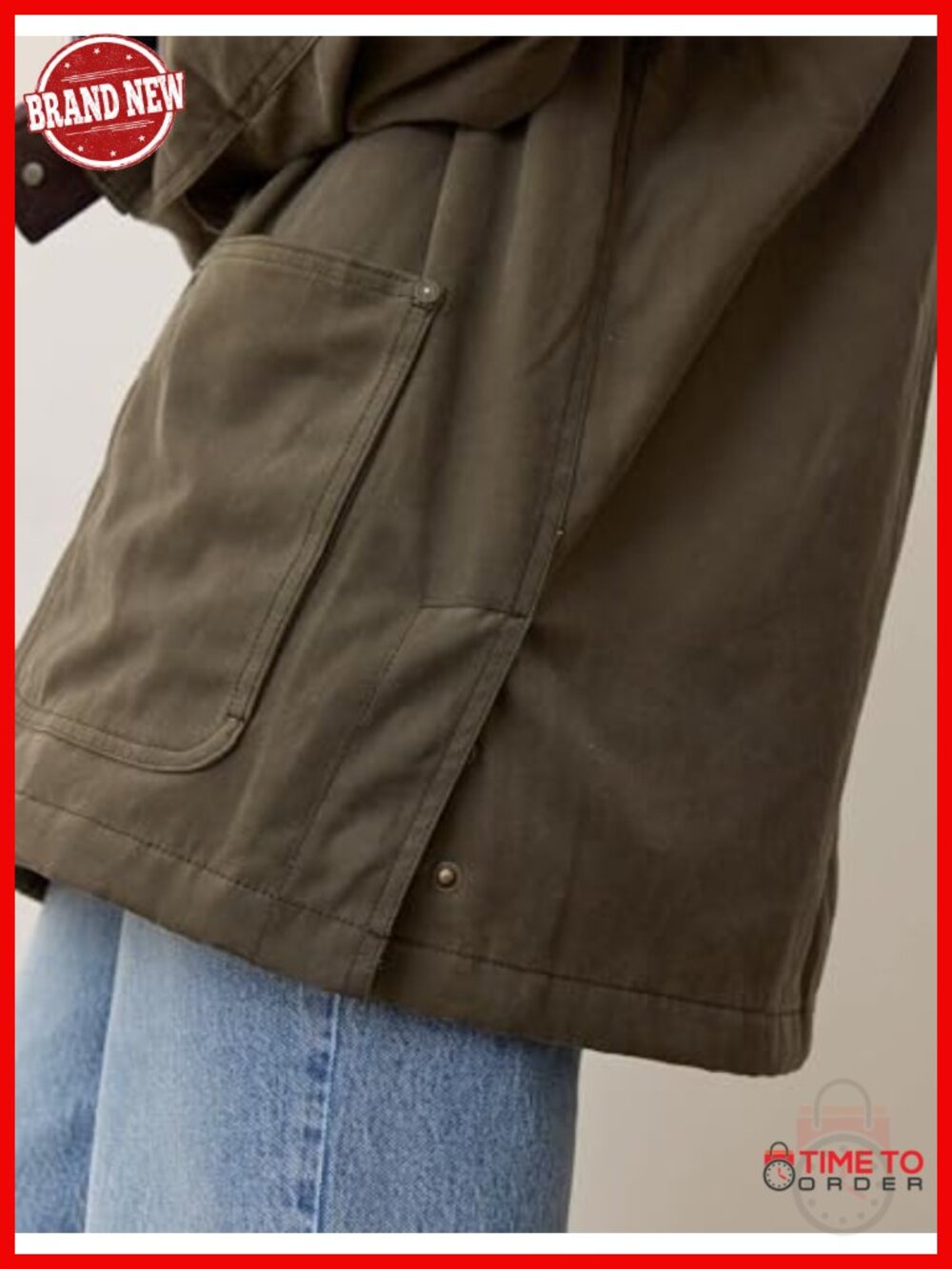 Oversized Utility Cotton Coat Corduroy Collar Vintage Workwear Jacket with - Picture 2 of 6